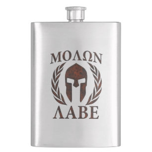 Molon Labe Kriegers-Lorbeer-Eisen-Maske Flachmann