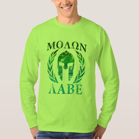 Molon Labe Schmutz-spartanischer Sturzhelm T-Shirt (Vorderseite)