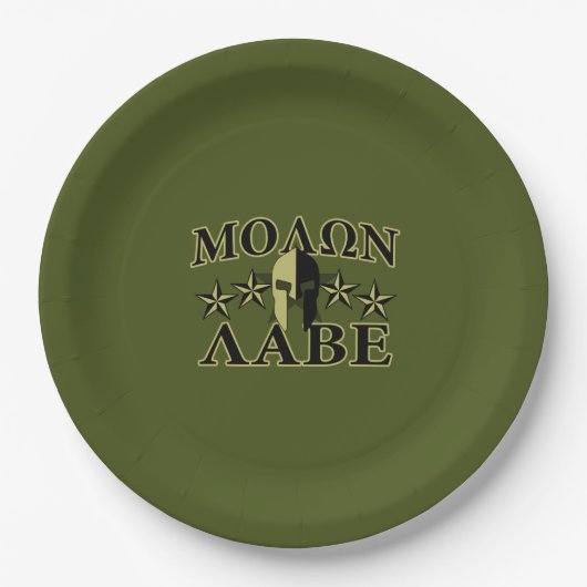 Molon Labe Spartan 5 Sterne Olive Green Pappteller (Vorderseite)