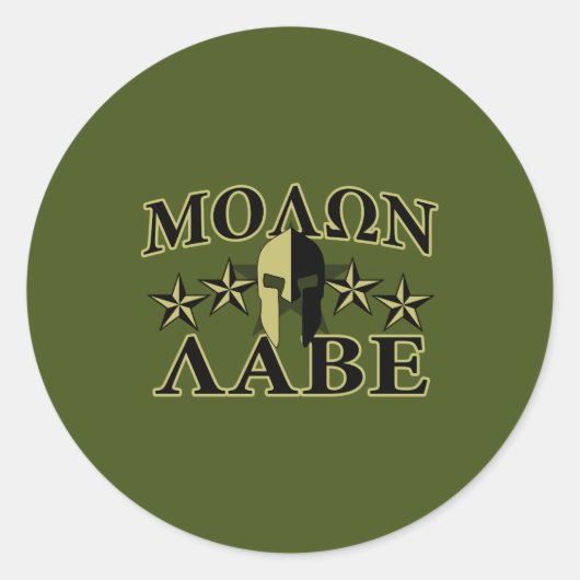 Molon Labe Spartan 5 Sterne Olive Green Runder Aufkleber (Vorderseite)