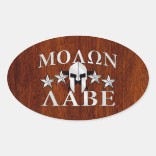 Molon Labe Spartan Helmet 5 Sterne Mahogany Style Ovaler Aufkleber