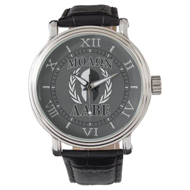 Molon Labe Spartan Helmet Laurels Charcoal Dial Armbanduhr (Vorderseite)