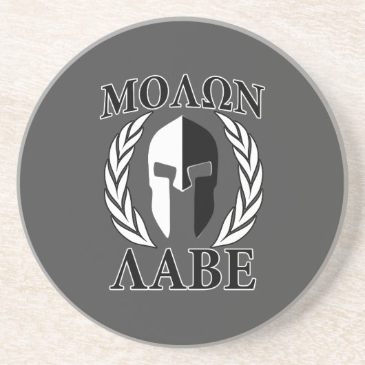 Molon Labe Spartan Helmet Laurels Charcoal Sandstein Untersetzer (Vorne)