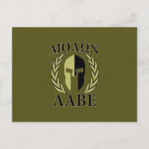 Molon Labe Spartan Helmet Laurels Olive Green Postkarte