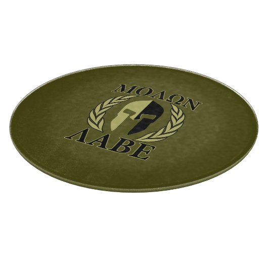 Molon Labe Spartan Helmet Laurels Olive Green Schneidebrett (Ecke)