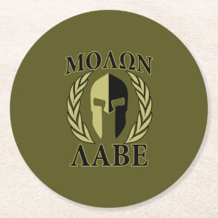 Molon Labe Spartan Helmet Laurels Tri-Color Runder Pappuntersetzer