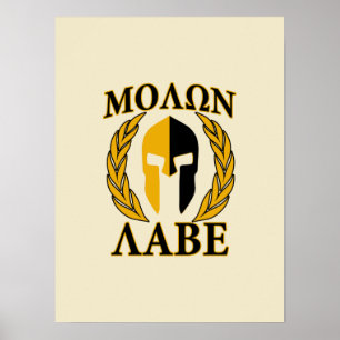 Molon Labe Spartan Helmet Laurels Warm Beige Poster