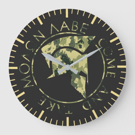 Molon Labe Spartan Helmet Military Camo Große Wanduhr (Vorderseite)