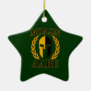 Molon Labe Spartan Laurels on Forest Green Keramik Ornament