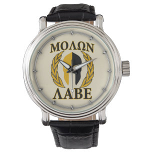 Molon Labe Spartan Mask Laurels Beige Dekoration Armbanduhr