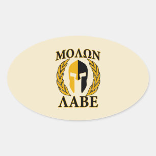 Molon Labe Spartan Mask Laurels Beige Dekoration Ovaler Aufkleber