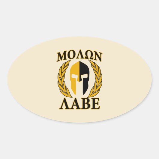 Molon Labe Spartan Mask Laurels Beige Dekoration Ovaler Aufkleber (Vorderseite)