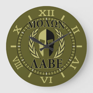 Molon Labe Spartan Mask Laurels Olive Green Dial Große Wanduhr
