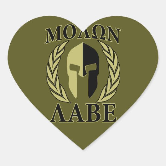 Molon Labe Spartan Mask Laurels Olive Green Herz-Aufkleber (Vorderseite)