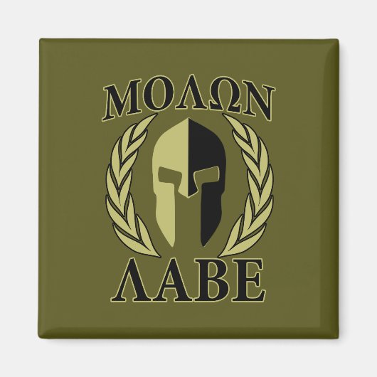 Molon Labe Spartan Mask Laurels Olive Green Magnet (Vorne)