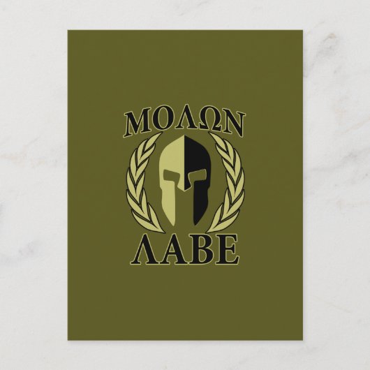 Molon Labe Spartan Mask Laurels Olive Green Postkarte (Vorderseite)