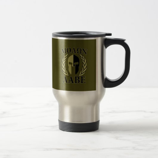Molon Labe Spartan Mask Laurels Olive Green Reisebecher (Rechts)