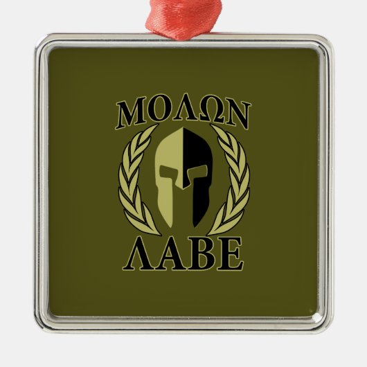 Molon Labe Spartan Mask Laurels Olive Green Silbernes Ornament (Vorne)