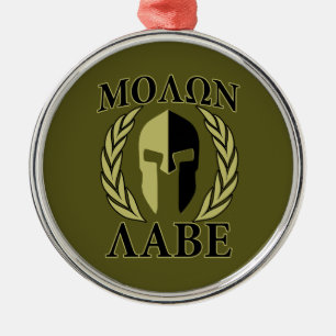 Molon Labe Spartan Mask Laurels Olive Green Silbernes Ornament