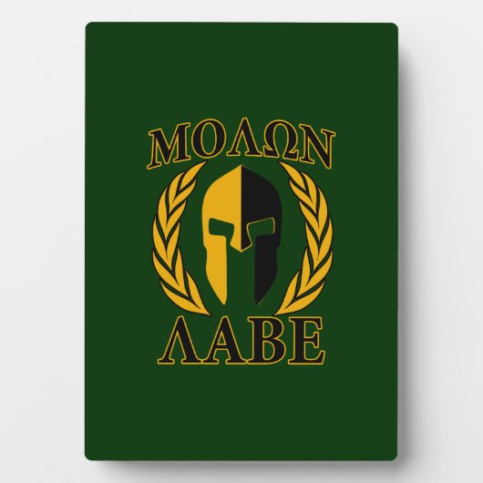 Molon Labe Spartan Mask Laurels über Grün Fotoplatte (Vorderseite)