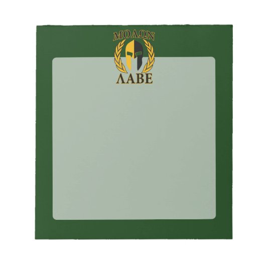 Molon Labe Spartan Mask Laurels über Grün Notizblock (Vorderseite)