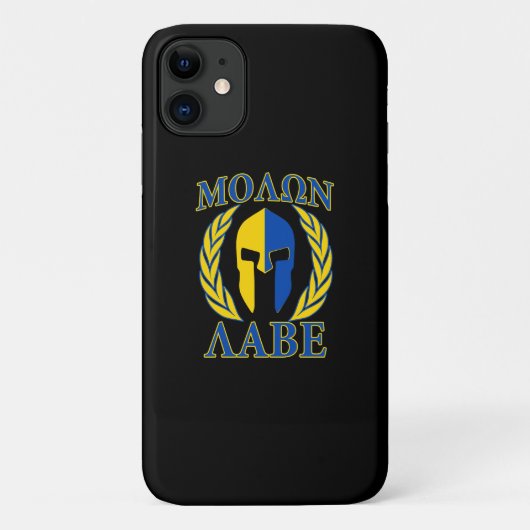 Molon Labe Spartan Mask Laurels Yellow Blue Case-Mate iPhone Hülle (Rückseite)