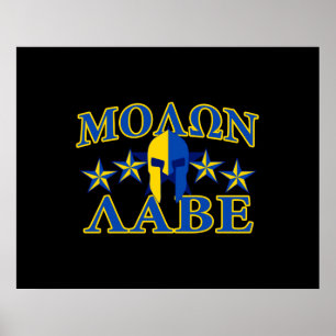 Molon Labe Spartan Warrior 5 Sterne Yellow Blue Poster