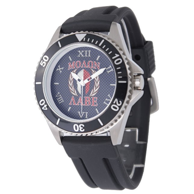 Molon Labe Spartan Warrior Blue Carbon Fibre Dial Armbanduhr (Schrägansicht)