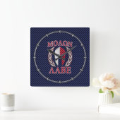 Molon Labe Spartan Warrior Blue Carbon Fibre Print Quadratische Wanduhr (Zuhause)