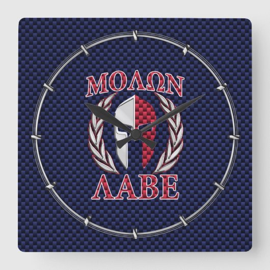 Molon Labe Spartan Warrior Blue Carbon Fibre Print Quadratische Wanduhr (Vorderseite)