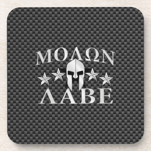 Molon Labe Spartan Warrior Helmet 5 Sterne Carbon Untersetzer (Vorderseite)