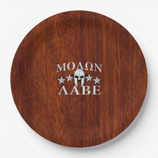 Molon Labe Spartan Warrior Helmet Mahogany Pappteller (Vorderseite)