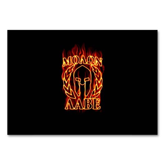 Molon Labe Spartan Warrior in Flammen Tischnummer (Vorderseite)