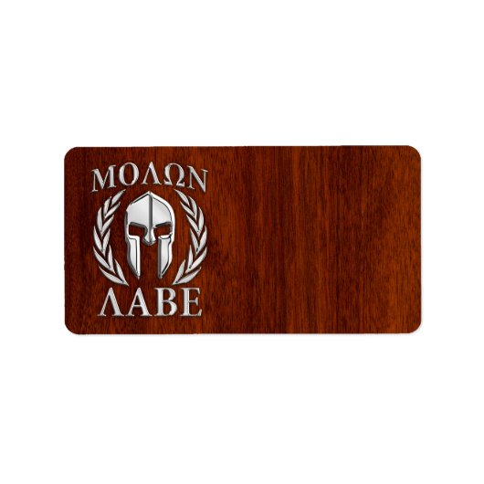 Molon Labe Spartan Warrior Laurels Chro Wood Print Adressaufkleber (Vorne)