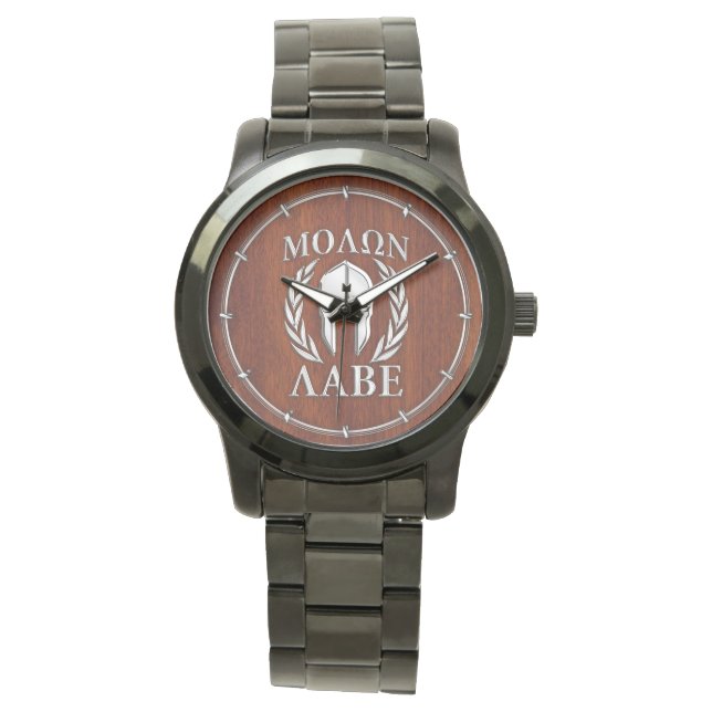 Molon Labe Spartan Warrior Laurels Holzdekor Armbanduhr (Vorderseite)