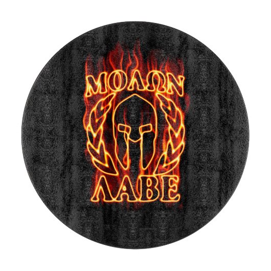 Molon Labe Spartan Warrior Laurels über Feuer Schneidebrett (Vorderseite)