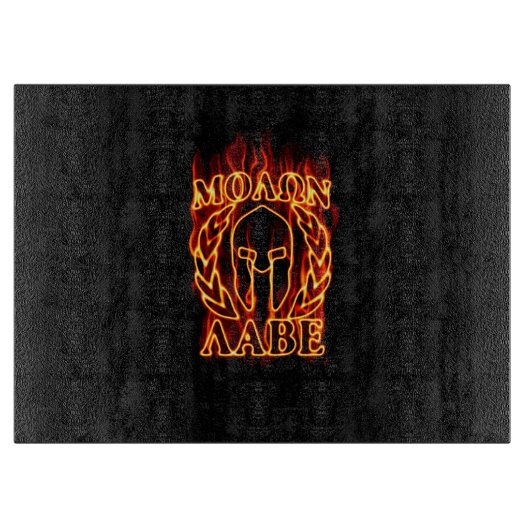 Molon Labe Spartan Warrior Laurels über Feuer Schneidebrett (Vorderseite)