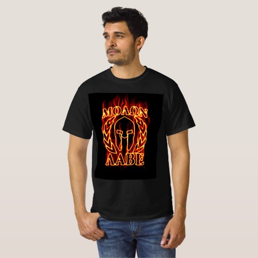 Molon Labe Spartan Warrior Laurels über Feuer T-Shirt (Vorne ganz)