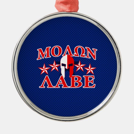 Molon Labe Spartan Warrior Mask 5 Sterne Patriot Silbernes Ornament (Vorne)
