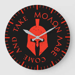 Molon Labe Spartanischer Helm Rot  Große Wanduhr