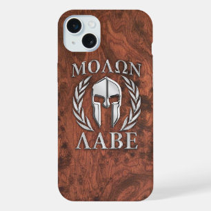 Molon Labe Spartanischer Krieger Mahagoni-Druck au iPhone 15 Plus Hülle
