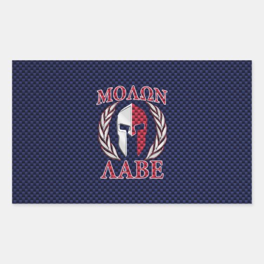 Molon Labe Warrior Mask Blue Carbon Fibre Print Rechteckiger Aufkleber (Vorderseite)