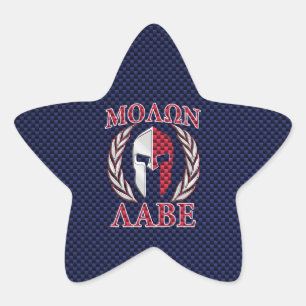 Molon Labe Warrior Mask Blue Carbon Fibre Print Stern-Aufkleber