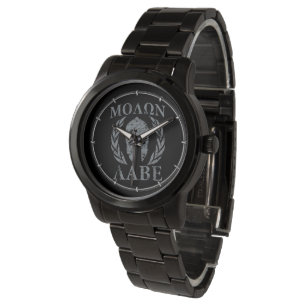 Molon Labe Warrior Mask Laurels auf schwarz Armbanduhr