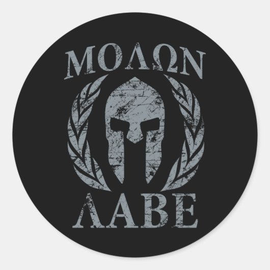Molon Labe Warrior Mask Laurels auf schwarz Runder Aufkleber (Vorderseite)