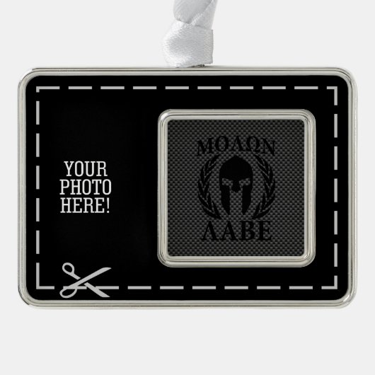 Molon Labe Warrior Mask Laurels Carbon Fibre wie Rahmen-Ornament Silber (Vorderseite)