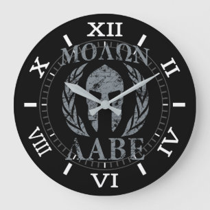 Molon Labe Warrior Mask Laurels on Black Dial Große Wanduhr