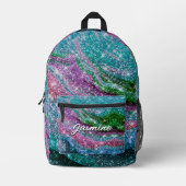 Molsikblau, lila Glitzer, Monogramm Notebo Bedruckter Rucksack (Vorderseite)