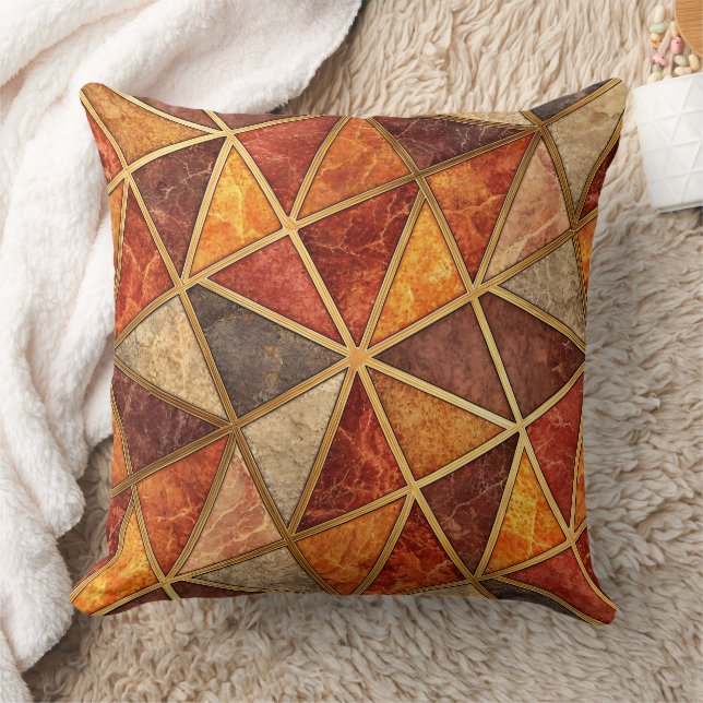 Molten Amber and Crimson Geometric - Marble Mosaic Kissen (Decke)