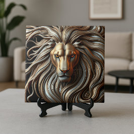 Molten Gold and Silver Metallic Majestic Lion Head Fliese